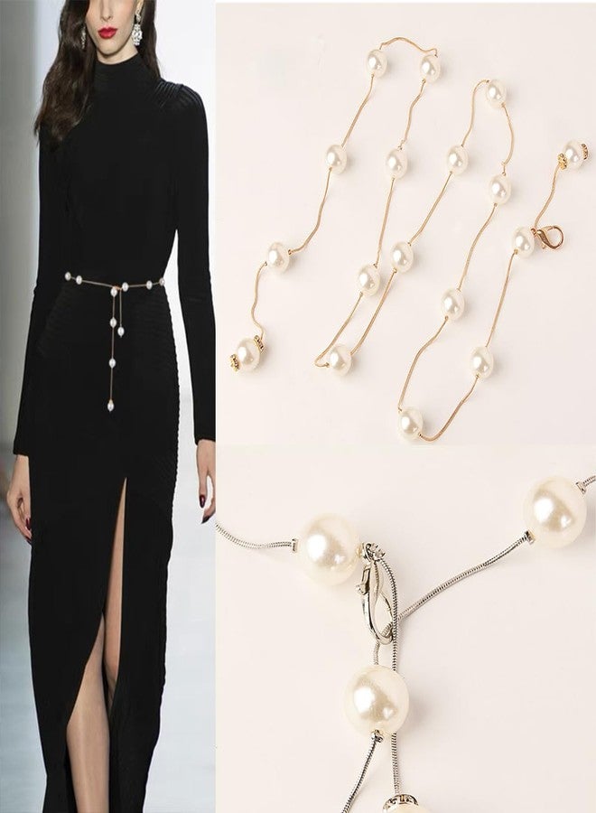 eartif Women Pearl Waist Chain for Dresses Adjustable Belly Chains Belt Gold Pearl Body Chain Accessories for Prom Jewelry Gift (gold) - Image 4